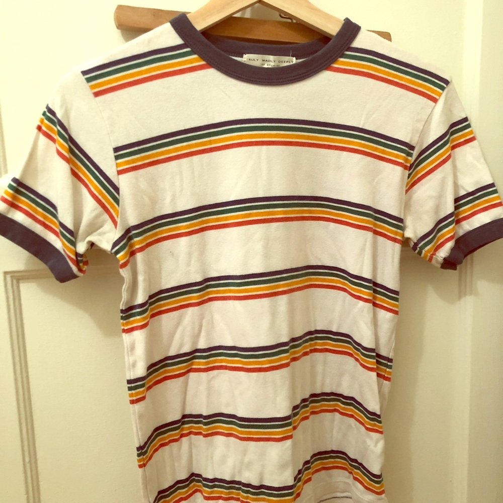 Rainbow striped ringer tee